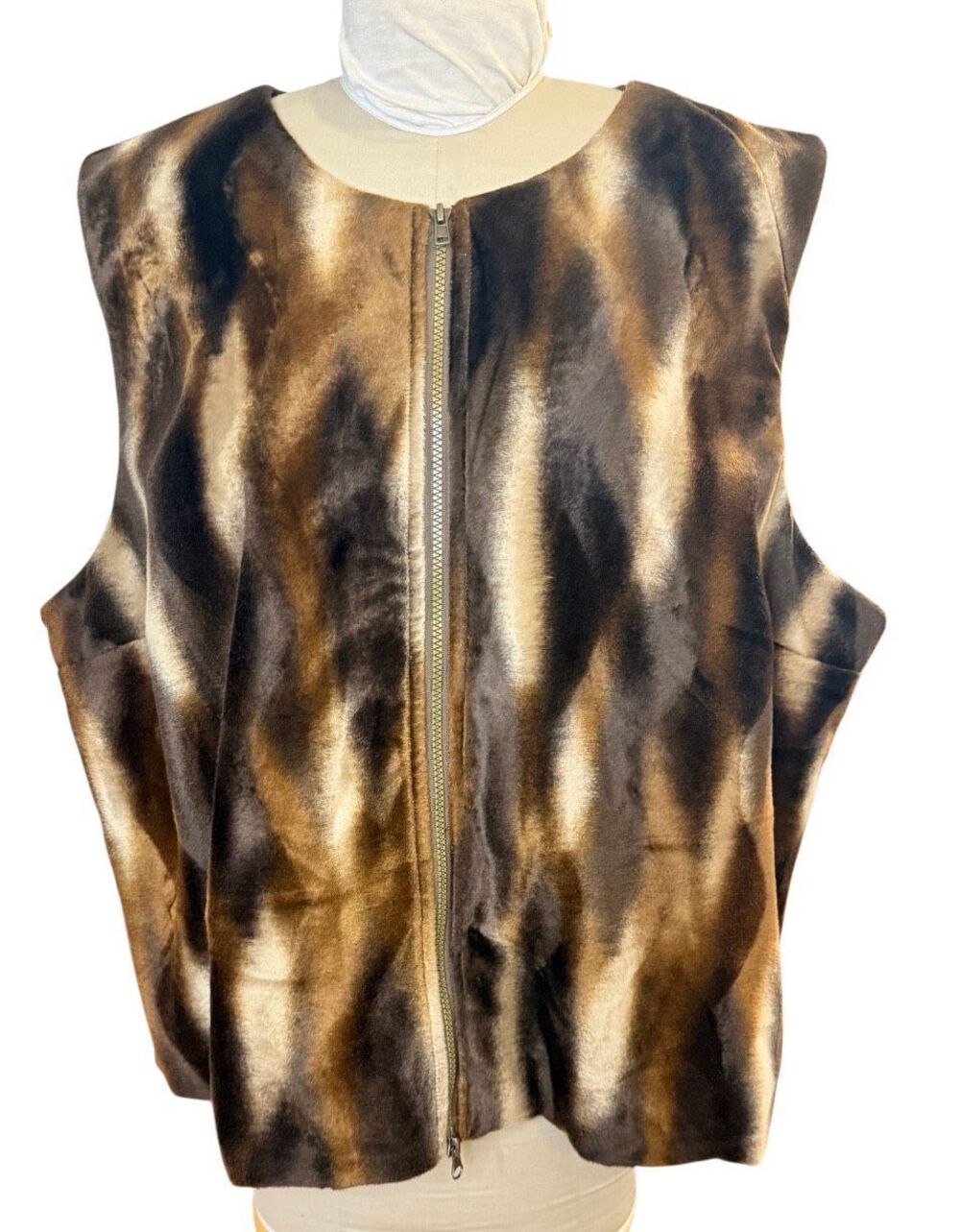 Jordan Faux Fur Animal Print Vest Full Zip Plus Sz. 3X Layering Y2K